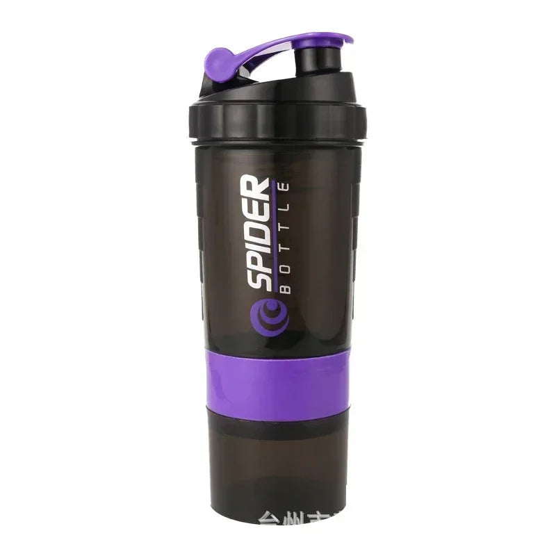 3-Layer Fitness Shaker Bottle – 550ml Protein Mixer Cup with Storage Compartments
