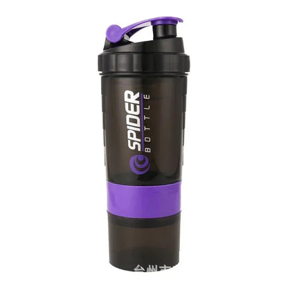 3-Layer Fitness Shaker Bottle – 550ml Protein Mixer Cup with Storage Compartments