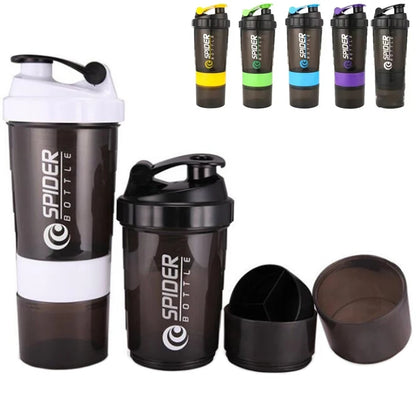 3-Layer Fitness Shaker Bottle – 550ml Protein Mixer Cup with Storage Compartments