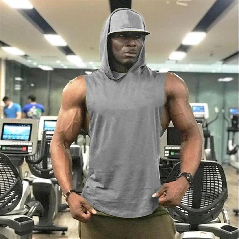 Men’s Sleeveless Gym Hoodie – Bodybuilding Stringer Tank Top | Fitness & Training Wear