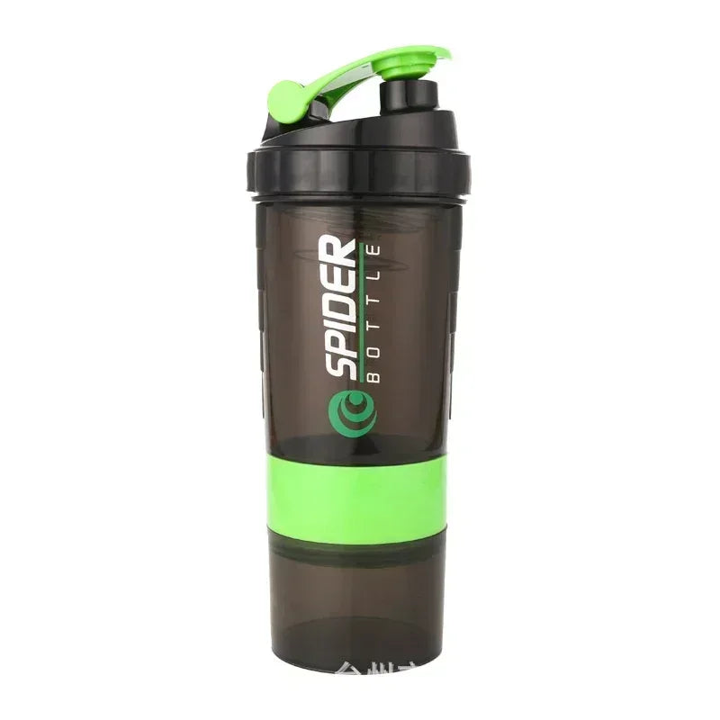 3-Layer Fitness Shaker Bottle – 550ml Protein Mixer Cup with Storage Compartments