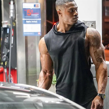 Men’s Sleeveless Gym Hoodie – Bodybuilding Stringer Tank Top | Fitness & Training Wear