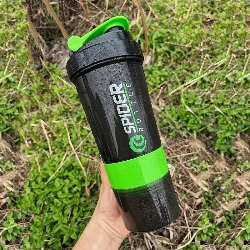 3-Layer Fitness Shaker Bottle – 550ml Protein Mixer Cup with Storage Compartments