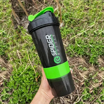 3-Layer Fitness Shaker Bottle – 550ml Protein Mixer Cup with Storage Compartments