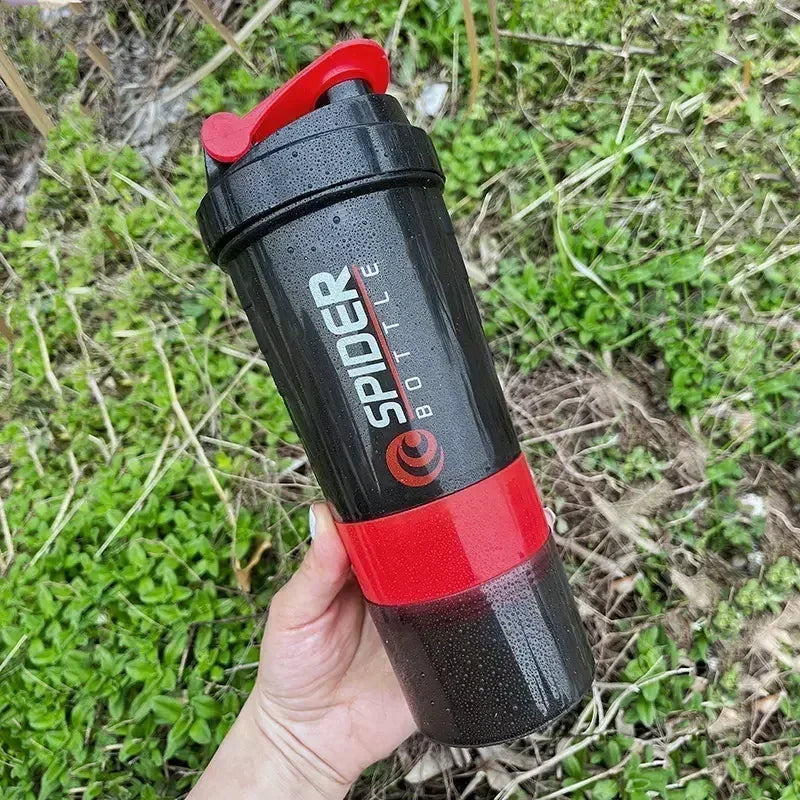 3-Layer Fitness Shaker Bottle – 550ml Protein Mixer Cup with Storage Compartments