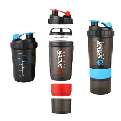 3-Layer Fitness Shaker Bottle – 550ml Protein Mixer Cup with Storage Compartments