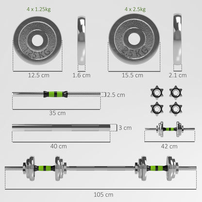 20KG Adjustable Dumbbells (2-in-1 Barbell Set)