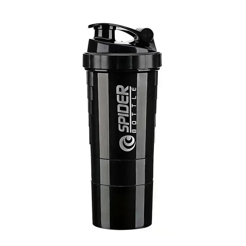 3-Layer Fitness Shaker Bottle – 550ml Protein Mixer Cup with Storage Compartments