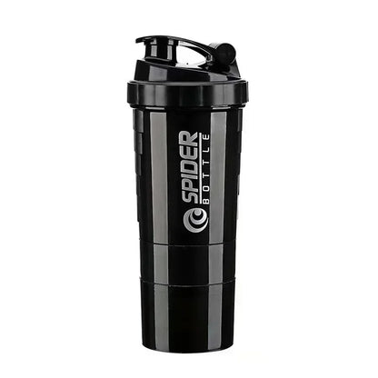 3-Layer Fitness Shaker Bottle – 550ml Protein Mixer Cup with Storage Compartments