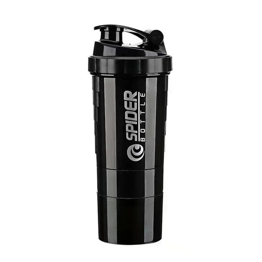 3-Layer Fitness Shaker Bottle – 550ml Protein Mixer Cup with Storage Compartments