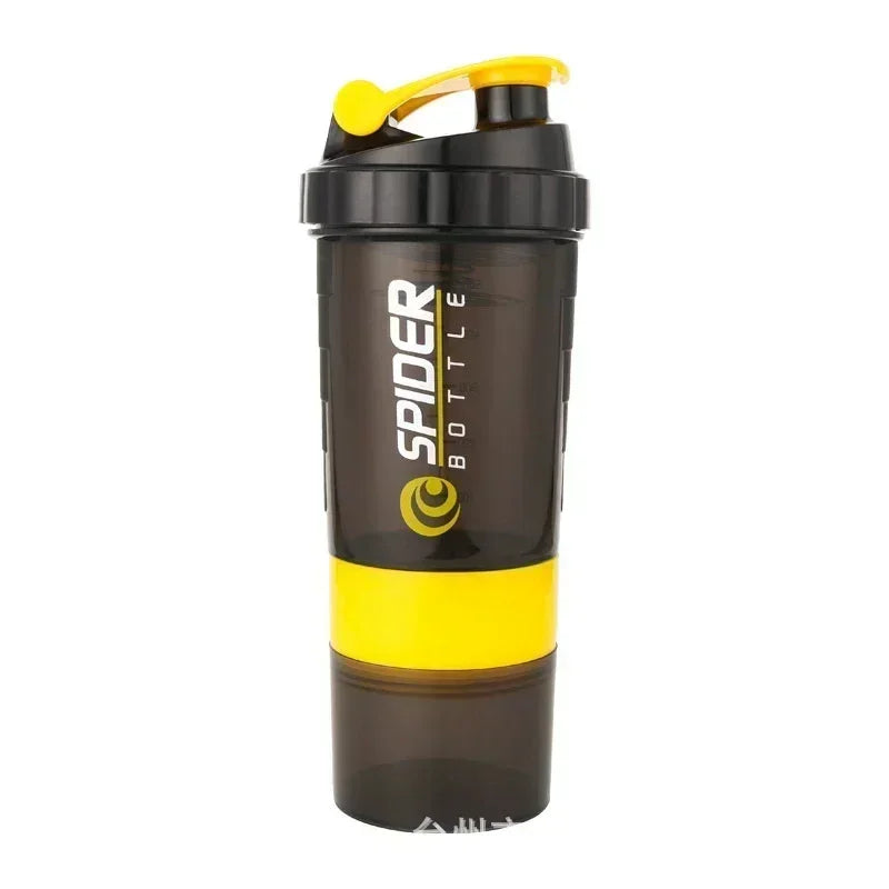 3-Layer Fitness Shaker Bottle – 550ml Protein Mixer Cup with Storage Compartments