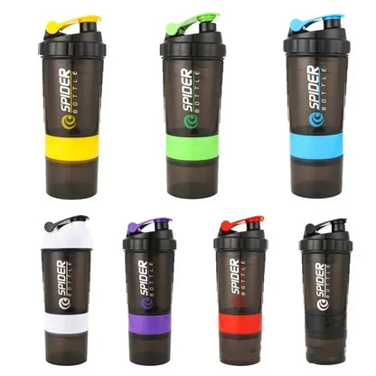 3-Layer Fitness Shaker Bottle – 550ml Protein Mixer Cup with Storage Compartments